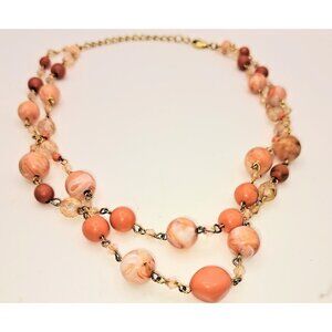 Vintage Women's Ladies Orange Melon Bead Double Strand Necklace